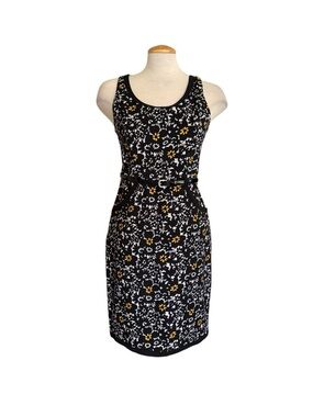 Glamour Black and White Floral Belted Midi Sheath Dress